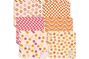 Whaline 240Pcs Boho Deli Paper Sheets Groovy Hippie Food Sandwich Wrapping Paper 12x12 Inch Retro Smile Daisy Pattern Food Basket Liners for Picnic Sandwiches Barbecue Kitchen Party Supplies