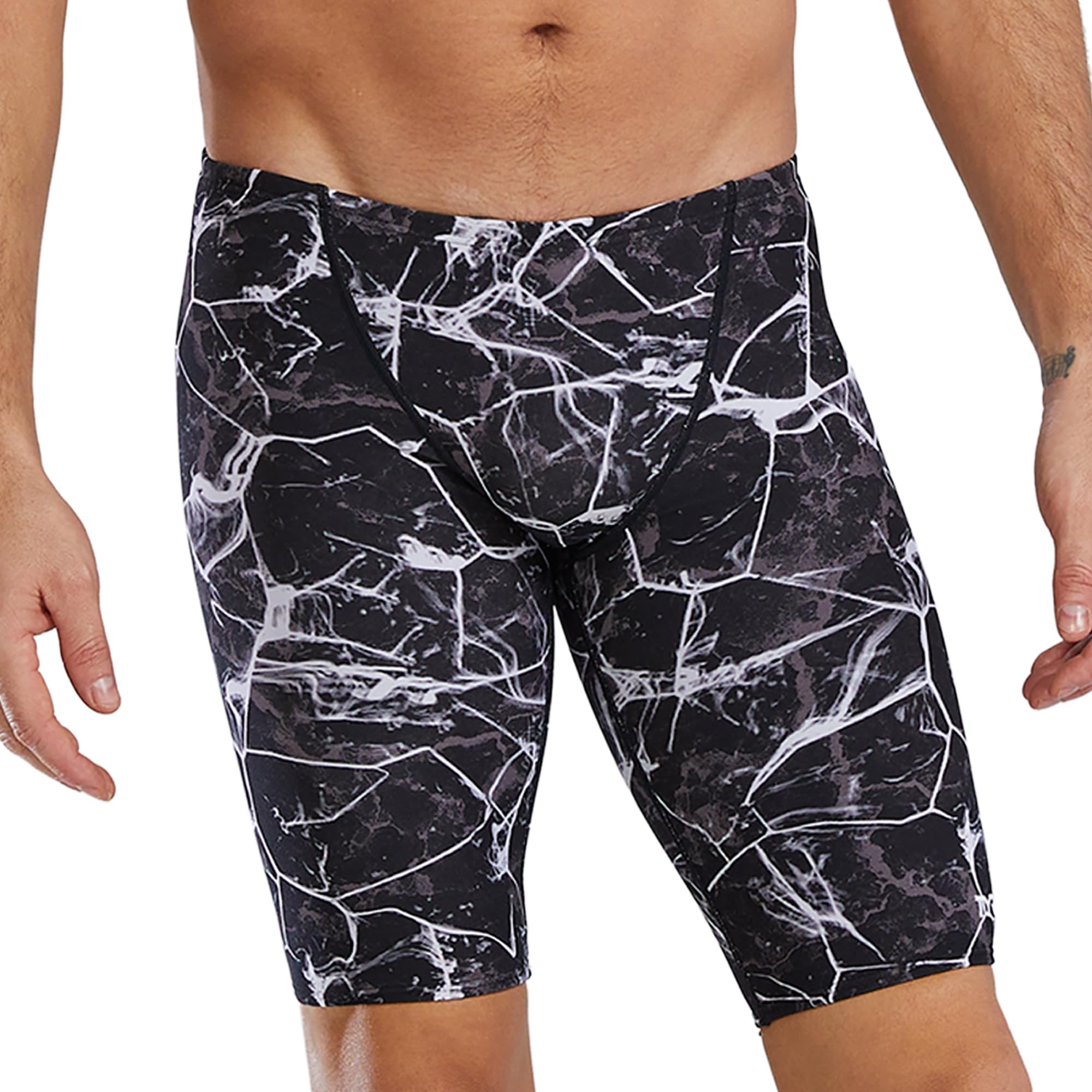 TYR Durafast Elite Swim Jammers for Men - Competition Swimwear with Championship Cut, Ultra-Durable Compressive Fabric - Jammer Briefs for Training, Racing, Recreation, Titanium/Synapse Image