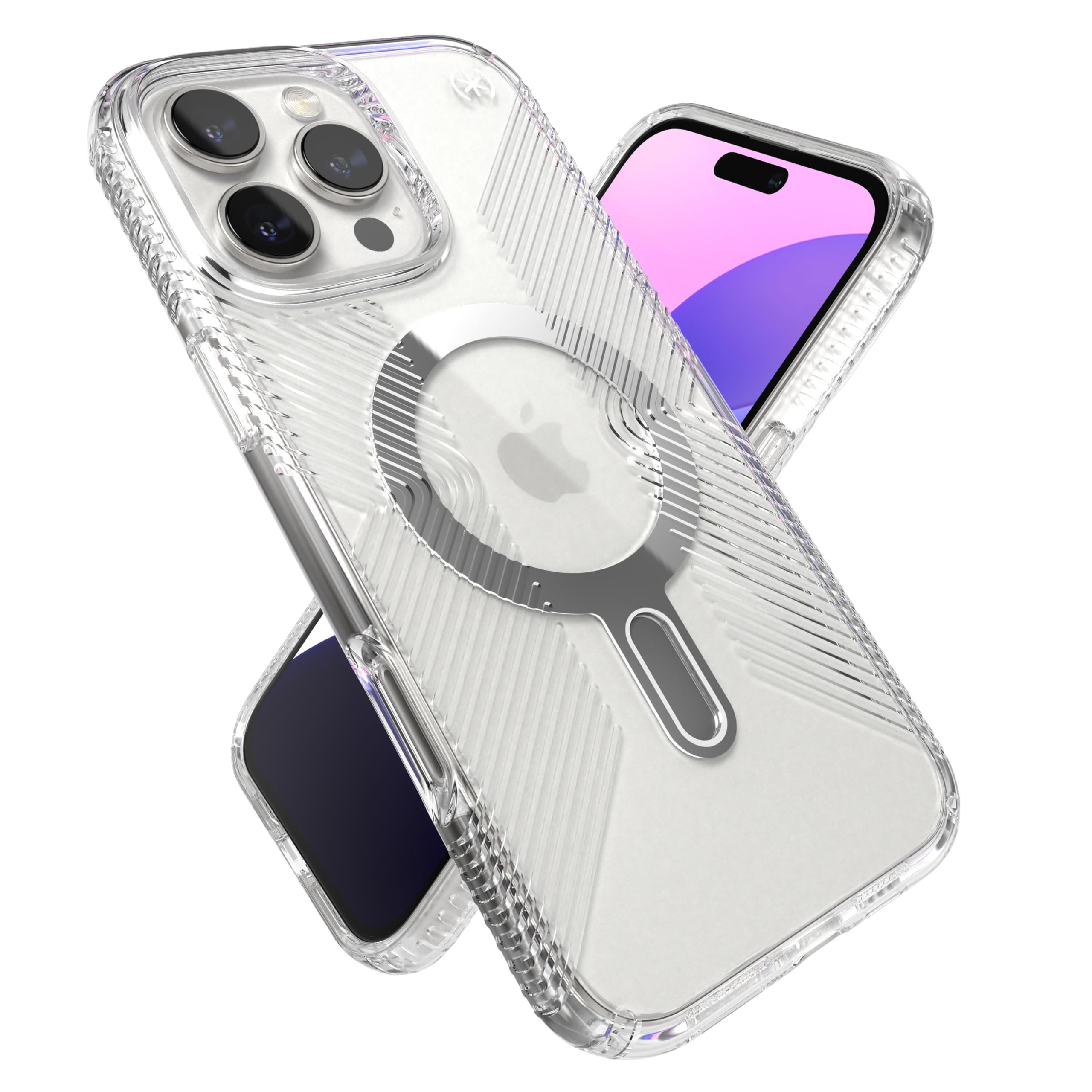 Speck Clear iPhone 16 Pro Max Case MagSafe + ClickLock - Slim Phone Case iPhone 16 Pro Max - iPhone 16 Pro Max Phone Case - Presidio - Clear/Chrome Image