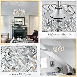 CATINER Chrome Crystal Caged Ceiling Fans with