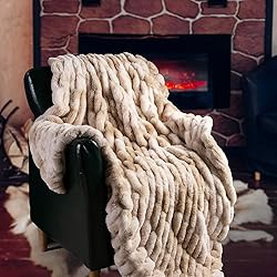 BATTILO HOME Large Brown Faux Fur Throw Blanket for