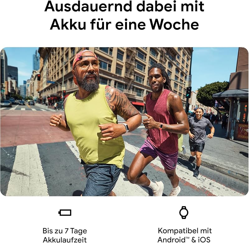 Google Charge 6 Aktivitätstracker enthält eine 3 monatige Google Health Premium Mitgliedschaft, 7 Tage Akkulaufzeit, Google Wallet und Maps, Koralle/Aluminium in Champagne Gold