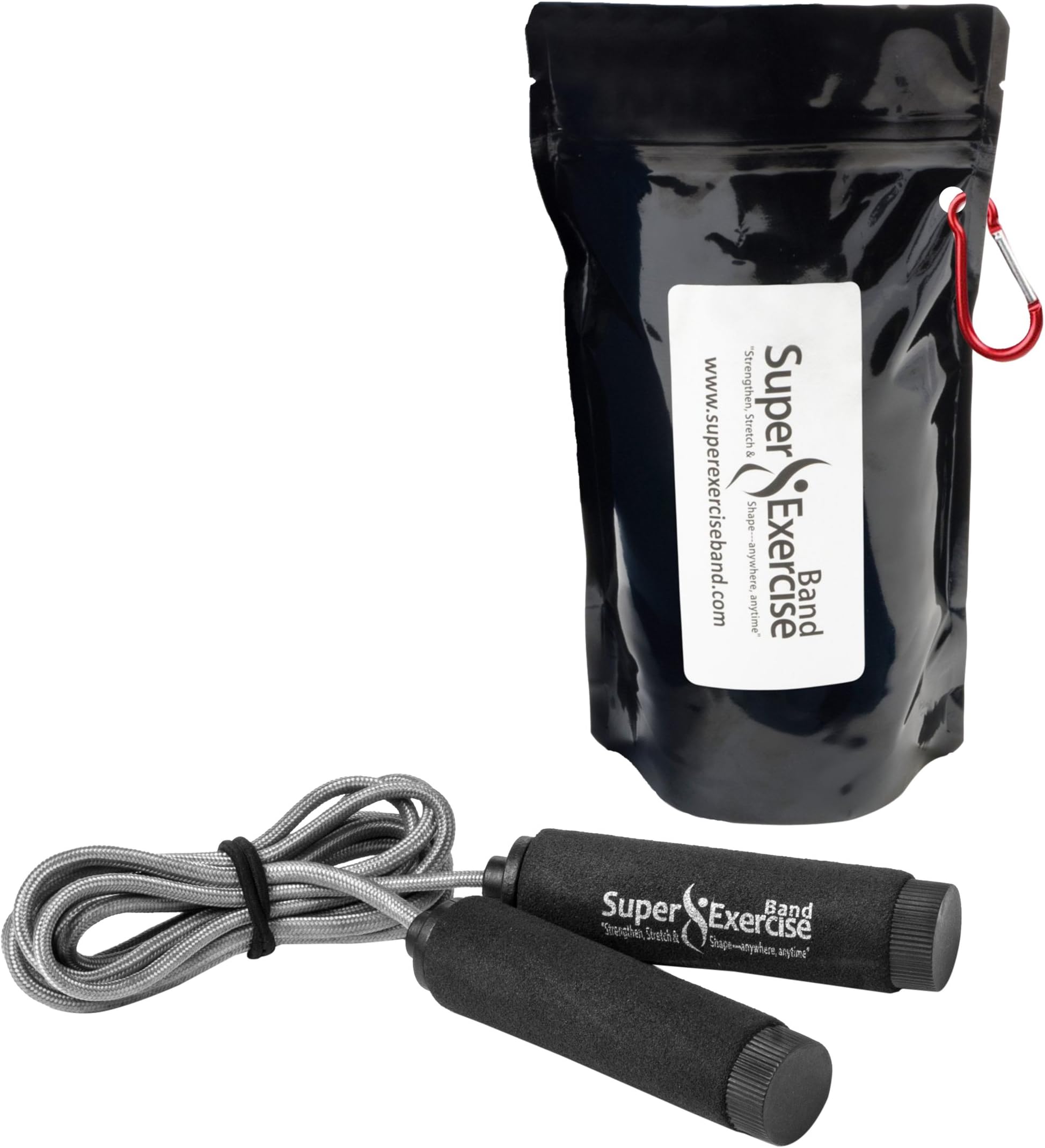 Super Exercise Band Fitness Fun Jump Rope Adjustable 8' Long with Swivel Handles, Carry Pouch & Jumping Rope Secrets Workout eBook