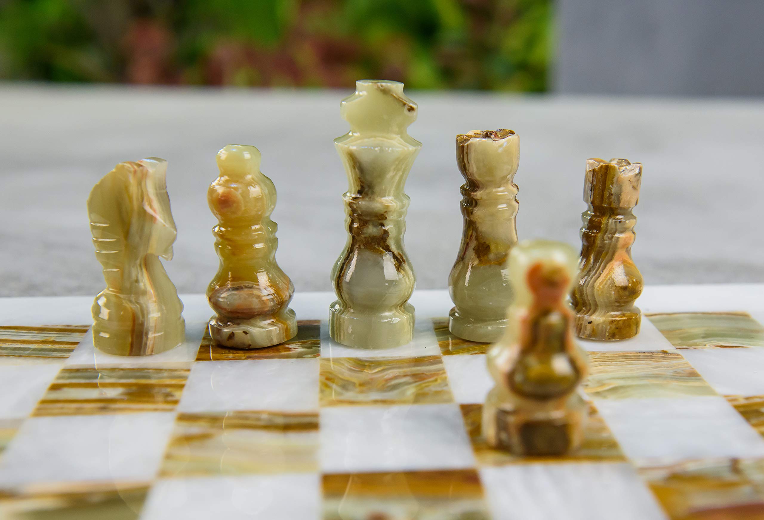 Radicaln Handmade White and Green Onyx Weighted Full Chess Game Set Staunton and Ambassador Gift