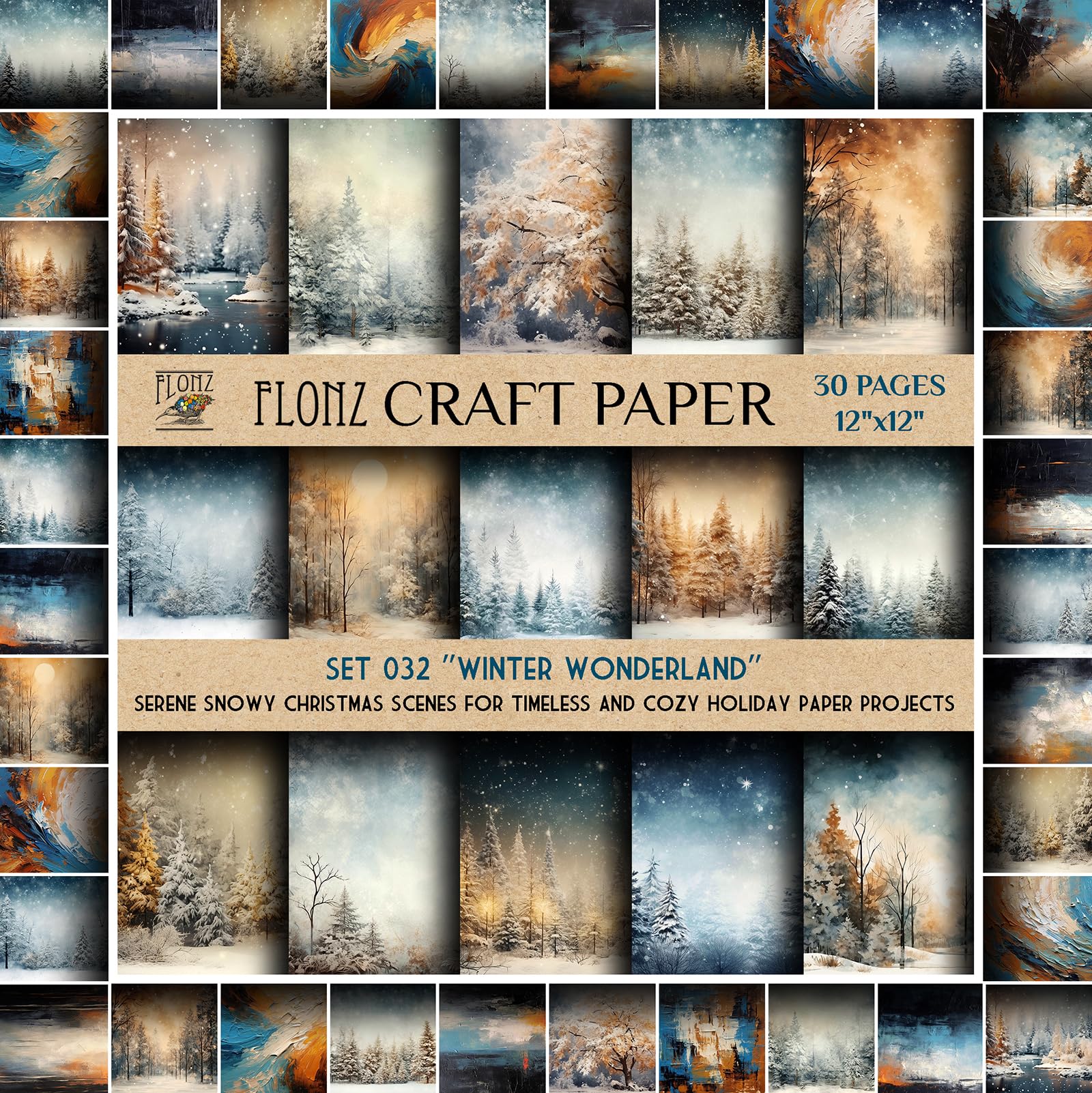 Photo 1 of Flonz Vintage Styled 12"x12" Double Sided Paper Pad (30 pages) for Craft, Scrapbooking and Cardmaking: Winter Wonderland Snowy Christmas Scenes