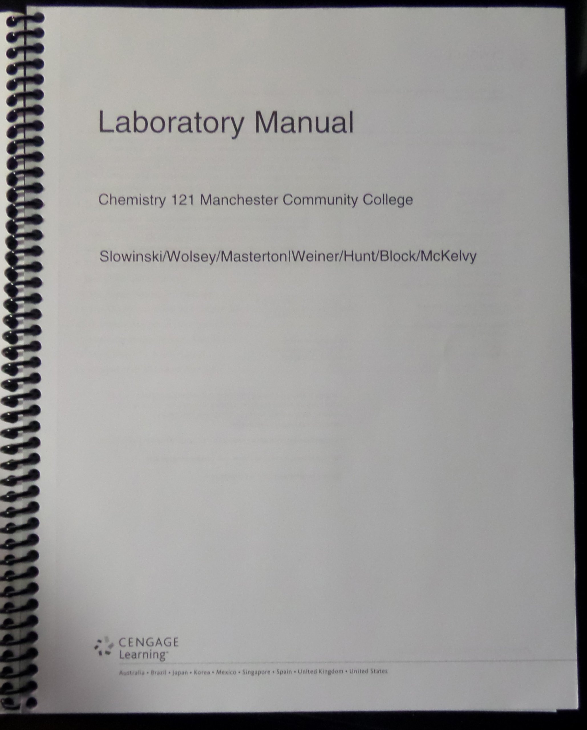 Chem 121 Lab Manual: MANCHESTER, Chemistry 121 Manchester Community College  in Connecticut: 9780495135463: Amazon.com: Books
