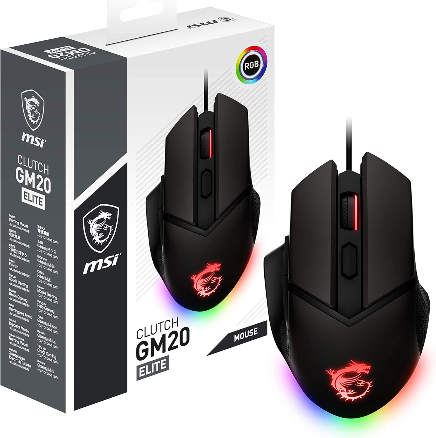 MSI CLUTCHGM20 Elite Gaming USB RGB Adjustable up to 6400 DPI Desktop Laptop Gaming Grade Optical Mouse (Clutch GM20 Elite)