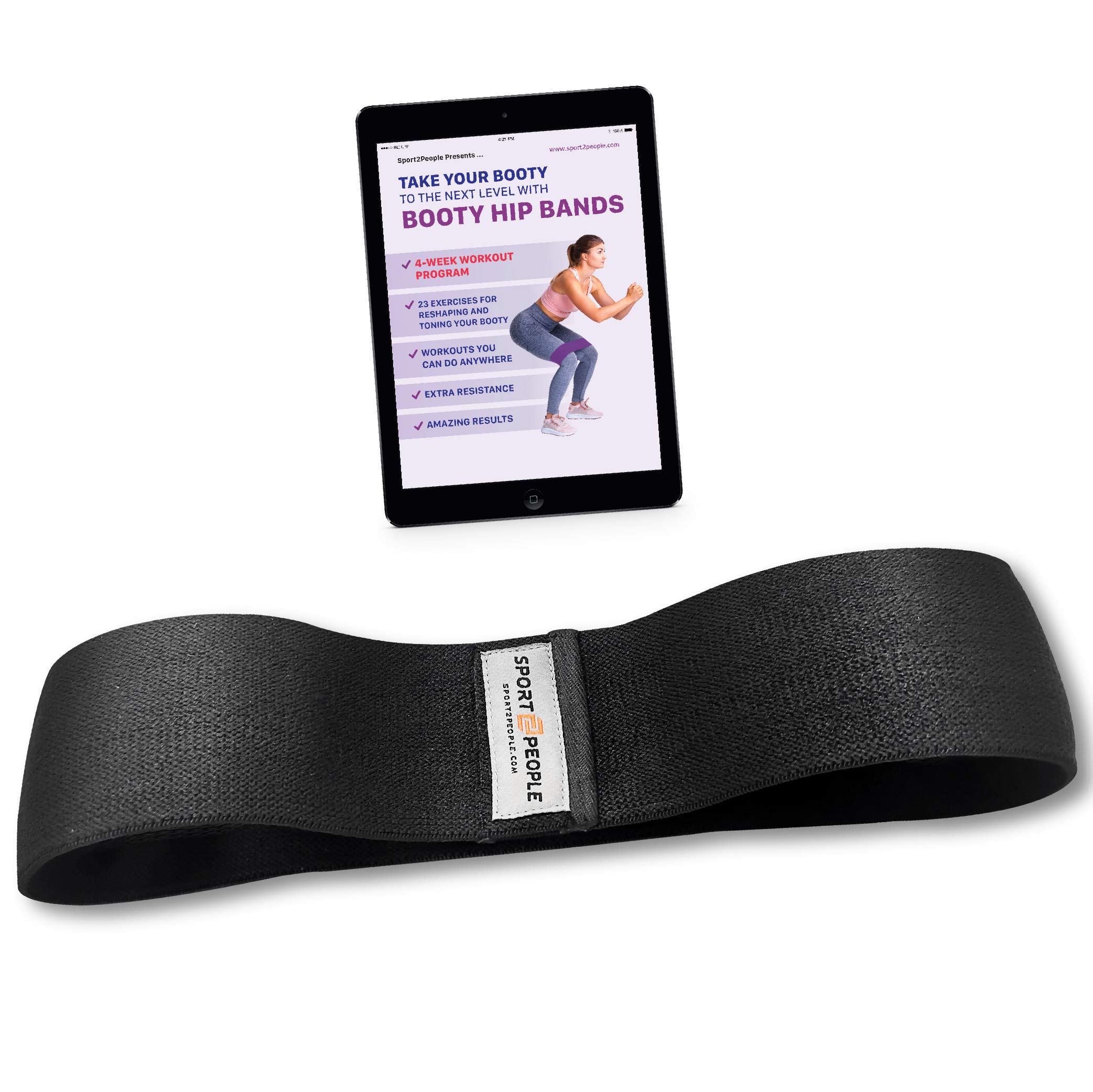 sport2people Fabric Resistance Band for Legs and Butt with Free Booty Workout E-book - Exercise Loop Hip Bands Set for Glute Activation, Strength Training, Home Gym