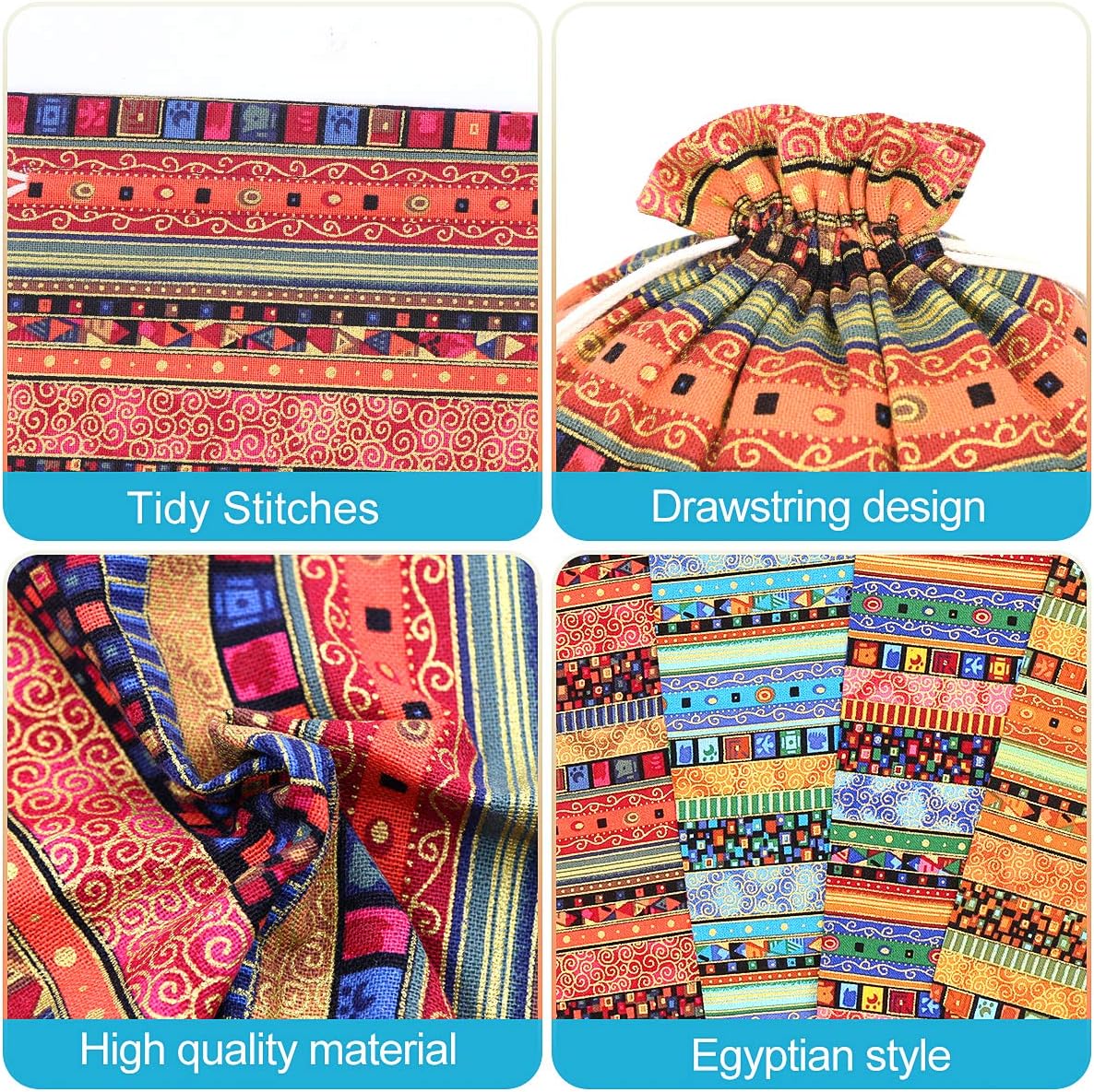 SumDirect 20Pcs Egyptian Ethnic Style Linen Burlap Bag - Image 4