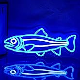 Xixkilly Fish Neon Sign for Wall Decor Fish Decor Salmon Neon Signs Fishing Neon Light Sign Blue Fish Neon Light Up Signs For Bedroom Bar Office Room Kitchen Decoration