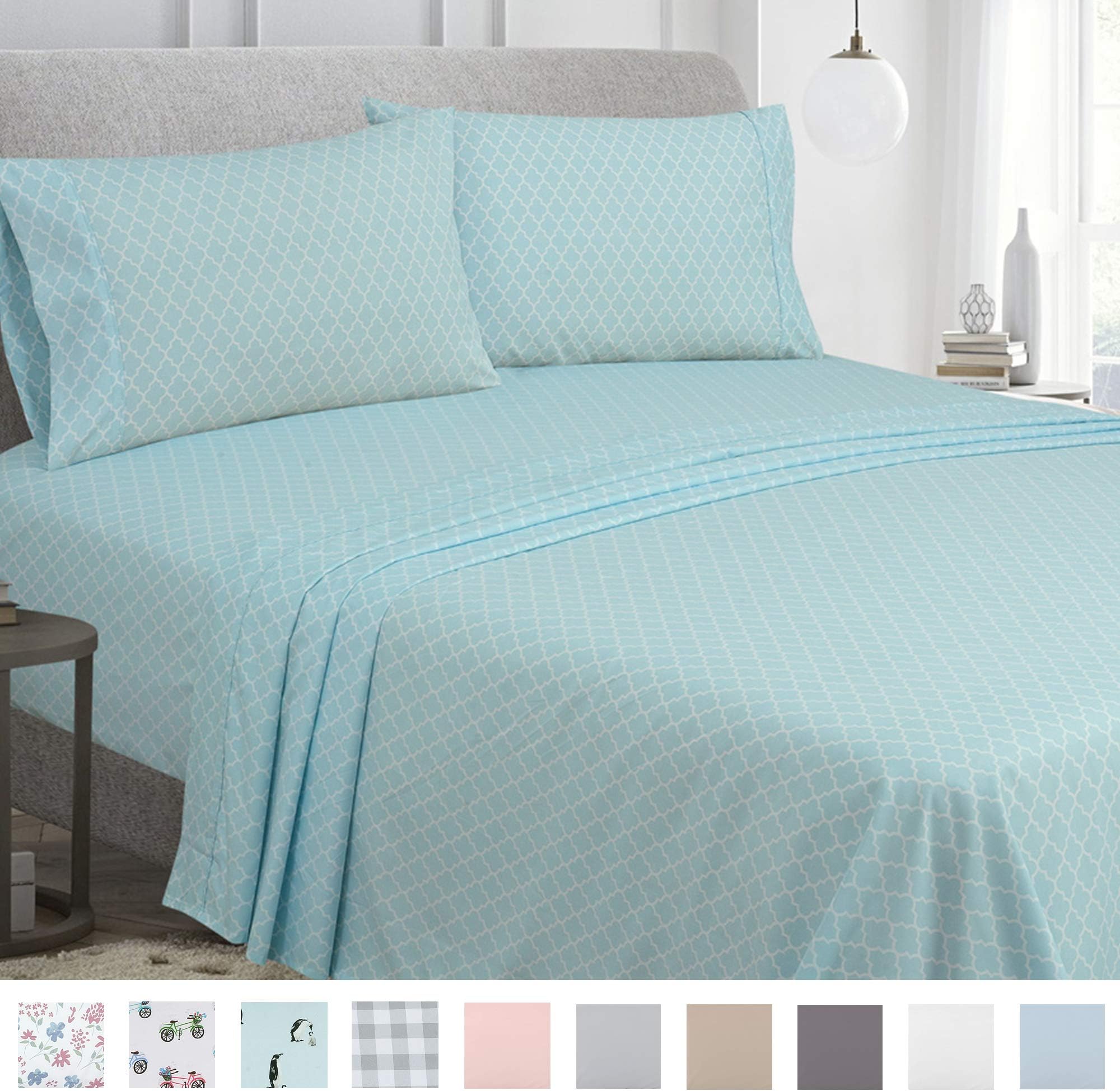 Royale Linens Soft Home 1800 Luxury Series Ogee Print Brushed Microfiber - Wrinkle, Fade, Stain Resistant - Hypoallergenic 4 Piece Sheet Set