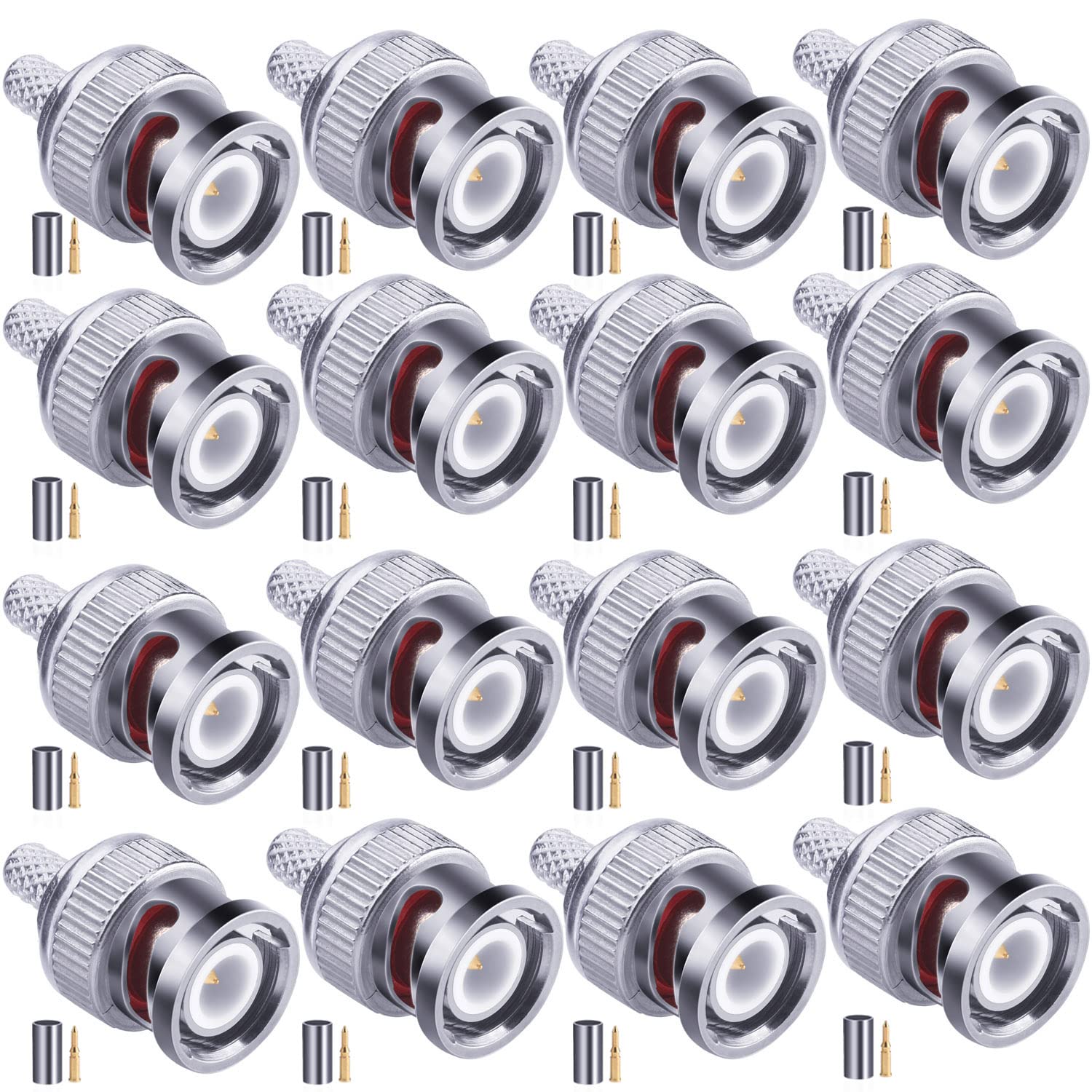 Fanbalunke BNC Male Connector 16 Pcs 50 Ohm BNC Male Plug Crimp Connector For 50 Ohm RG58 LMR195 RG142 RG223 Coaxial Cable BNC Type Solder Converter