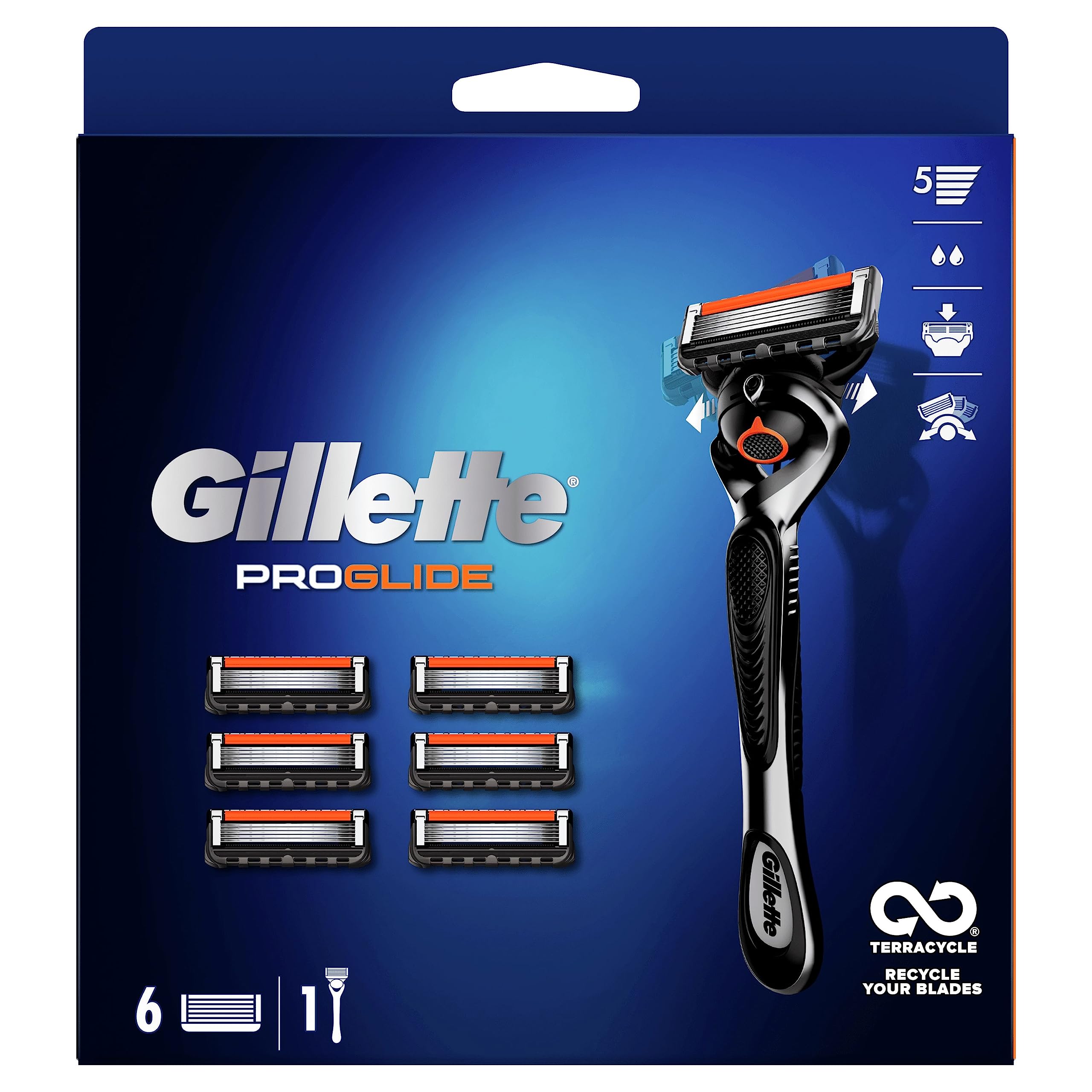 Gillette ProGlide Men's Razor, with Flexball Technology + 7 Razor Blade Refills with Precision Trimmer, 5 Anti-Friction Blades
