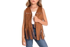 Happy Cherry 2025 Girls Suede Fringe Vest Sleeveless Rivets Jacket Boho Tassels Cardigan Western Cowgirl