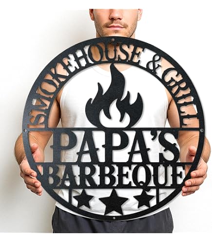 Dad's Barbeque Metal Wall Sign - Rustic Outdoor Decor With 'Grill Master' Text