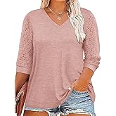 Chulianyouhuo Plus Size Tops for Women 3/4 Lace Sleeve V Neck Tee Shirt Summer Casual Loose Fit Tunic Blouse 2025