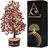 Amazing Gemstone Red Jasper Natural Healing Premium Crystal Bonsai Feng Shui Fortune Money Tree of Life for Home Office Decor (Gift Box Ready,10-12 Inch)