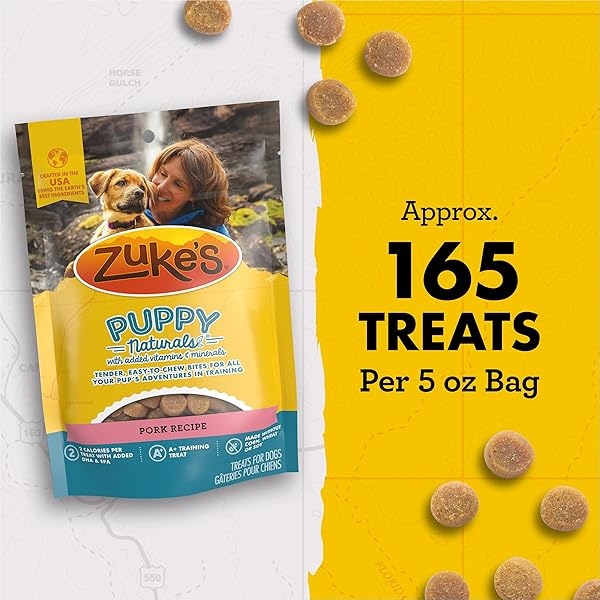 ZUKE’S PUPPY NATURALS DOG TRAINING TREATS, PORK & CHICKPEA RECIPE, NUTRIENT-RICH MINI DOG TREATS FOR TRAINING, GRAIN FREE PUPPY TREATS, 5 OZ BAG (PACK OF 1)