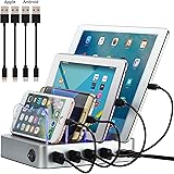 Simicore Smart Charging Station Dock & Organizer for Smartphones, Tablets & Other Gadgets - 4-Port Compact Multiple USB Charger & Phone Docking Station with Charging Status Indicator (Silver)
