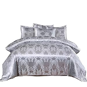 A Nice Night Bedding European Paisley Damask Design Jacquard Duvet Cover Set King,Silver