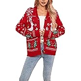FHRYYFAM Women's Ugly Christmas Sweaters Animal Christmas Tree Long Sleeve Cardigans Sweaters Button Down Open Front Knit