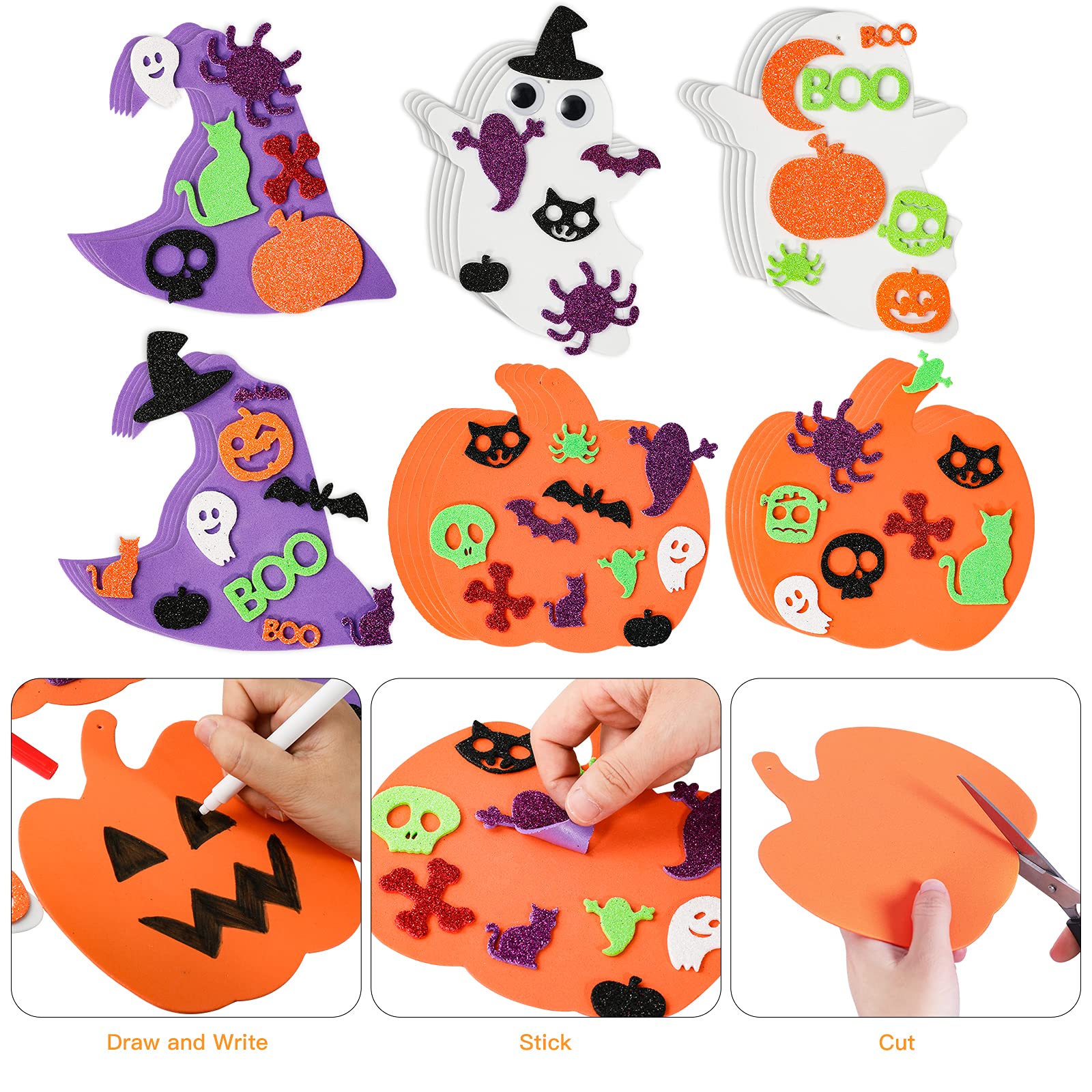 Max Fun 302PCS Halloween Crafts for Kids, Halloween Activities Foam Pumpkins for Crafts Stickers Gift Kits, DIY Art and Craft Set for Holiday Classroom Decorations Party Favors Supplies