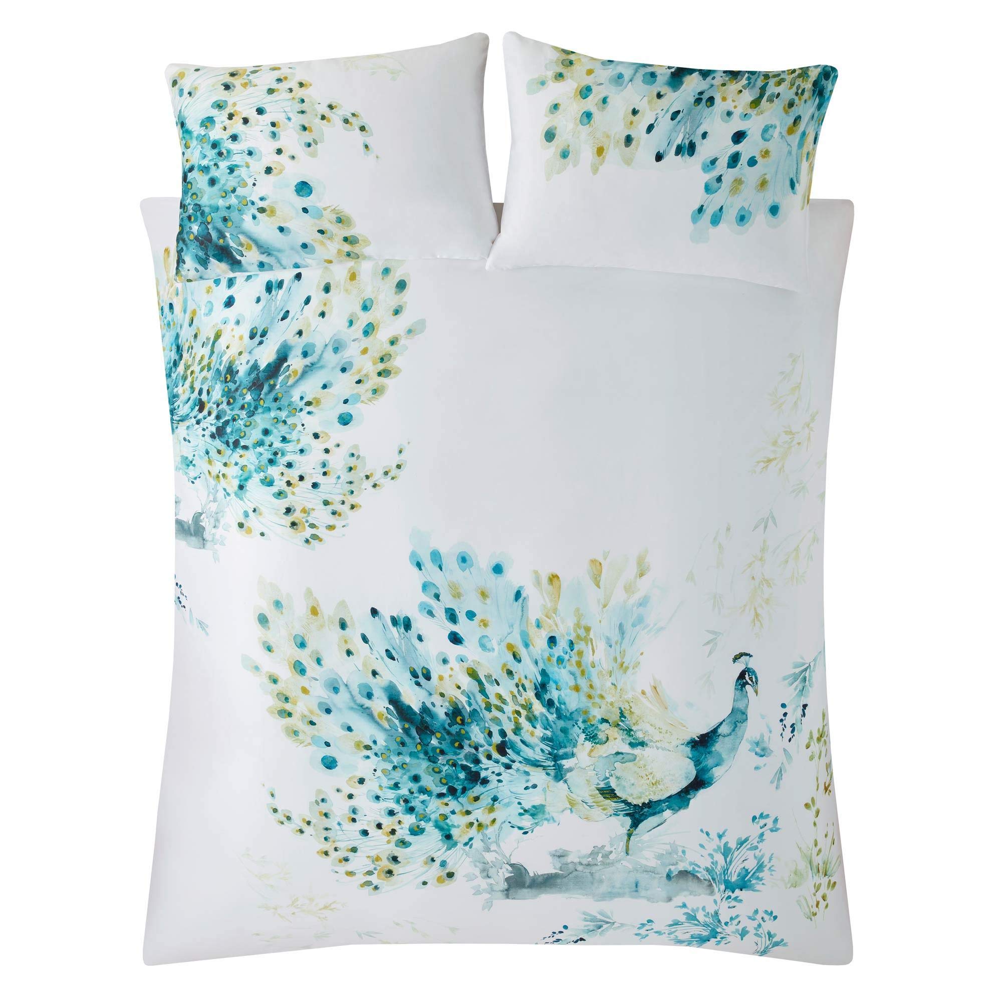 Voyage Maison Wimborne Peacock Teal Blue Multi Duvet Cover Set: 100% Cotton Sateen (Single Duvet Cover Set: 137cm x 200cm)
