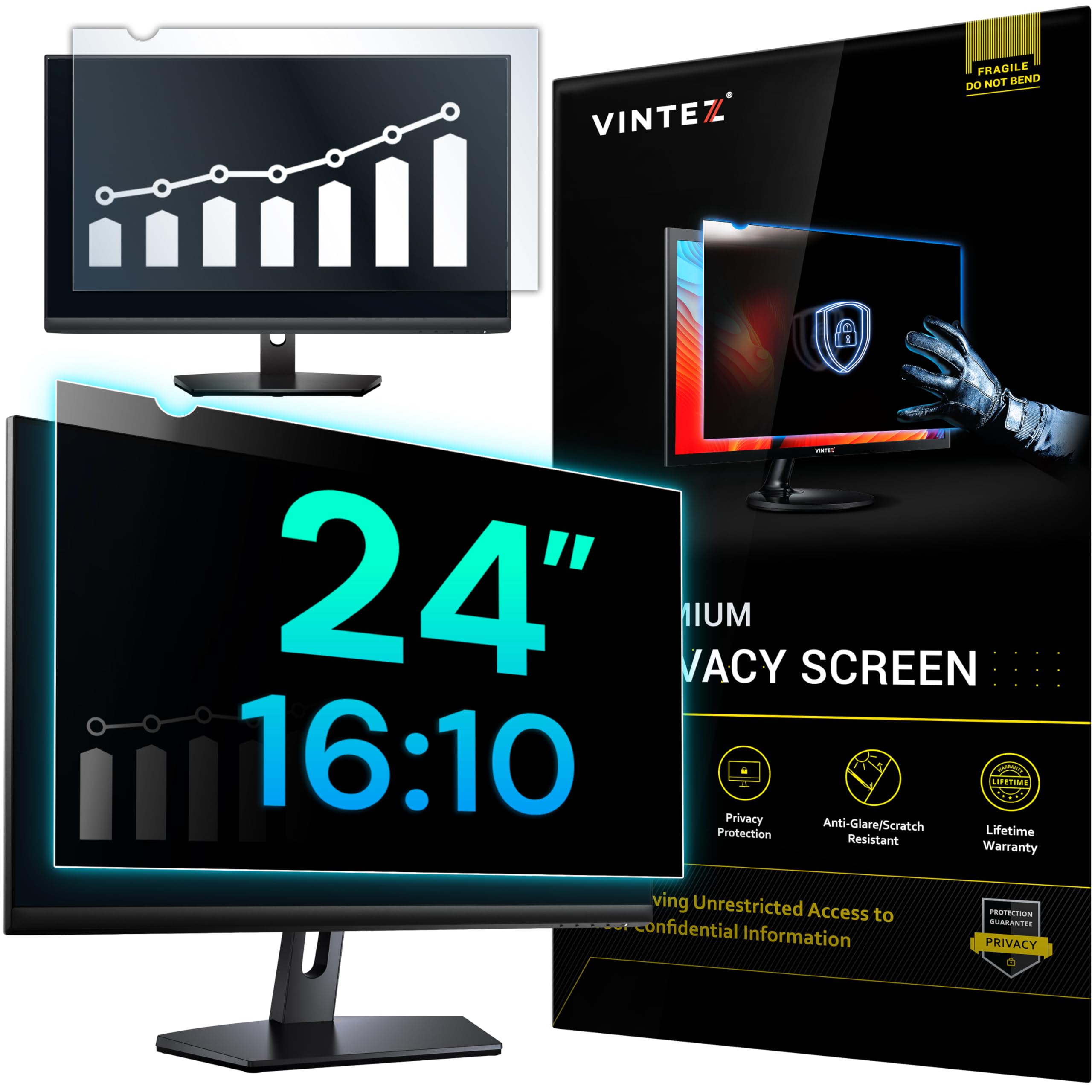 VINTEZ 24 Inch 16:10 Privacy Screen for Computer Monitor and Laptop - Anti Glare Protector Film Blue Light Filter Eye Protection - Computer Screen Privacy Shield, [1 Pack] — image 1