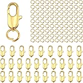 30pcs Gold Lobster Clasps for Jewelry Making, Lobster Claw Clasp with 100pcs Jump Rings Bracelet Clasps and Closures Jewelry Clasp for DIY Necklaces Bracelet Anklet(0.47inch)