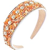 Gmmidea Rhinestone Women Headband Sparkle Diamond Crystal Headband Padded Wide Hairband Glitter Hair Accessories for Women Girls Orange