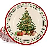 JarThenaAMCS 50Pcs Christmas Paper Plates 9 Inch Vintage Christmas Tree Plates Holiday Disposable Plates for Xmas Winter Party Tableware Supplies