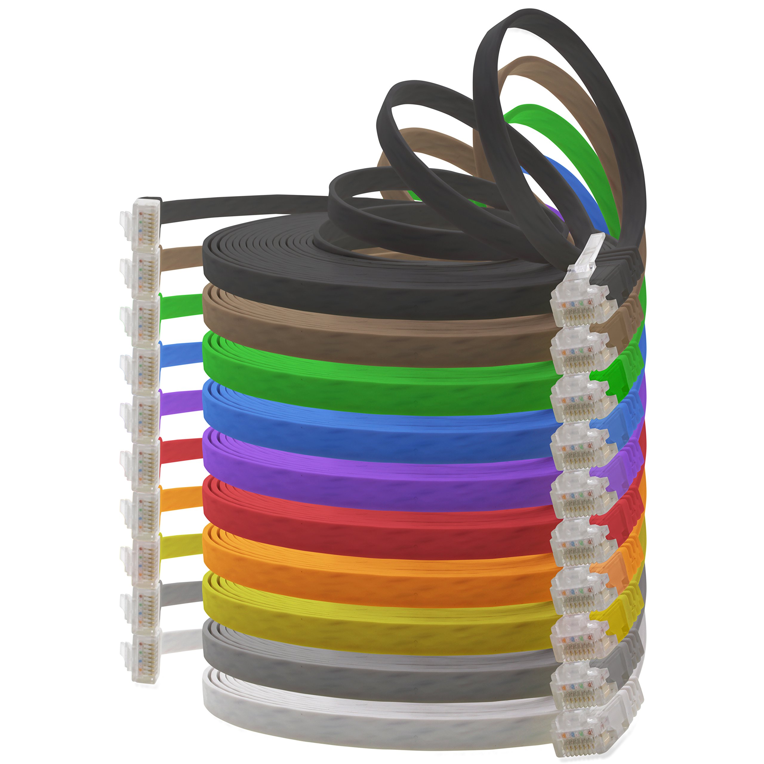 1aTTack.de 0.5m - 10 colors - 10 pieces Cat.6 Flat Network Cable - Up to 1000 Mbit/s - Compatible with Cat5, Cat5e, Cat.7, Cat7a - Connects Routers, Modems, Computers, Gaming Consoles & More