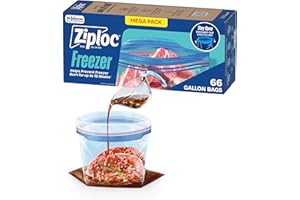 Ziploc Gallon Food Storage Freezer Bags, Stay Open Design, Easy to Fill, 66 Count (Packaging May Vary)