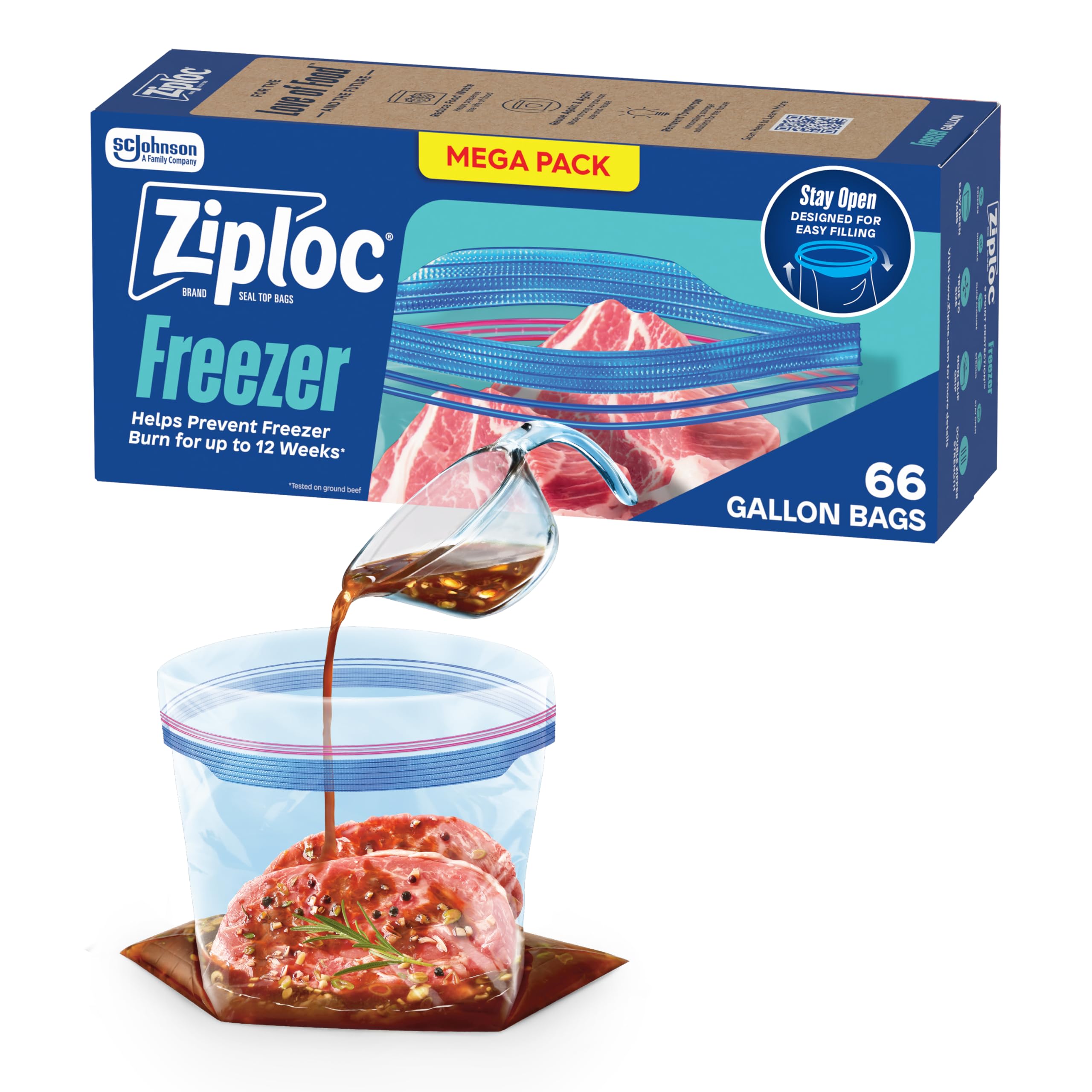 Photo 1 of **NOT INSIDE BOX** Ziploc Gallon Food Storage Freezer Bags, Stay Open Design, Easy to Fill, 66 Count (Packaging May Vary)