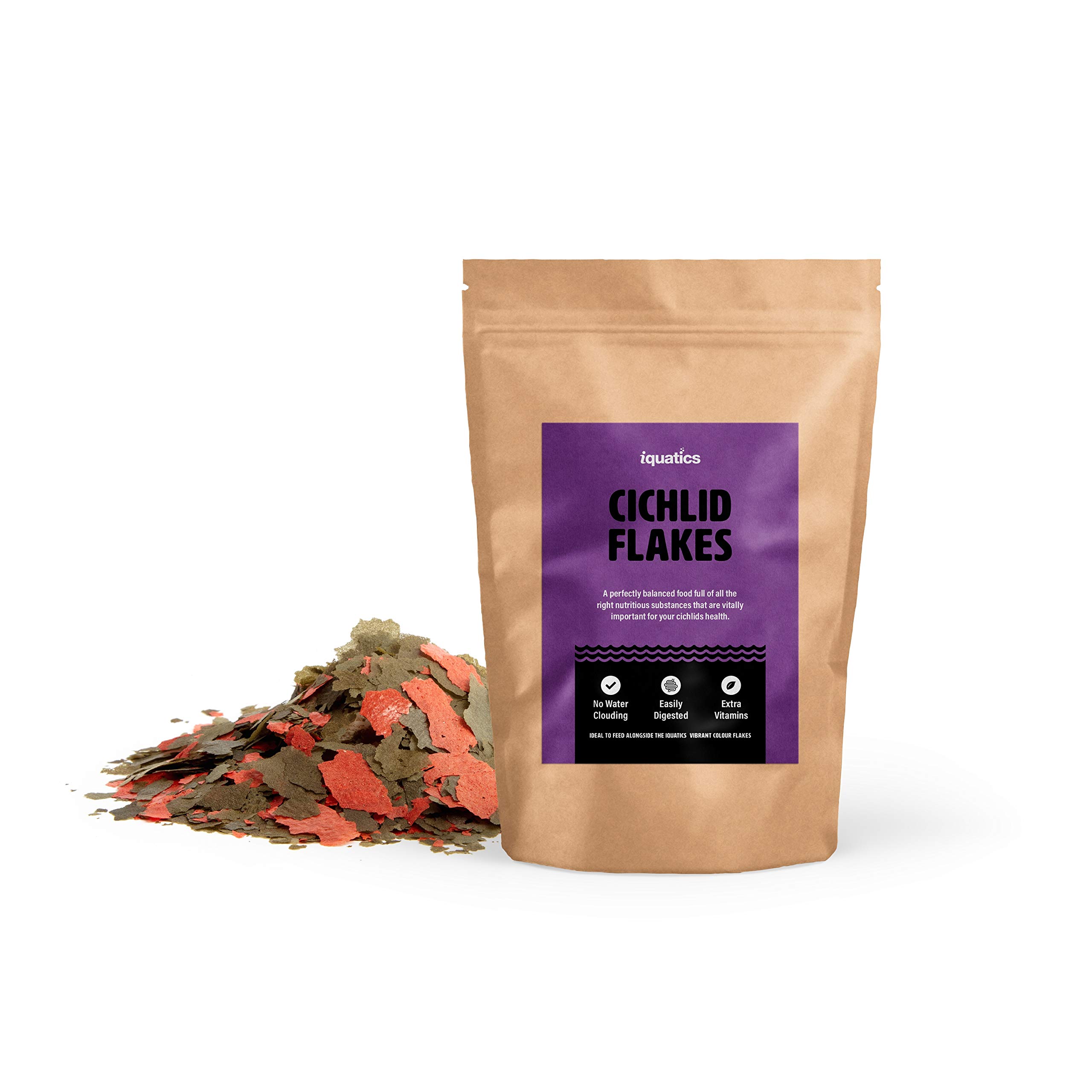 iQuatics Cichlid Nutritional Colour Enhancing Daily Fish Food Flakes - Improves Colour and Health - 100G