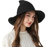 Komotu Halloween Witch Hat for Women Wide Brim Foldable Wool Hats for adult wizard Party Cosplay Costume Accessory