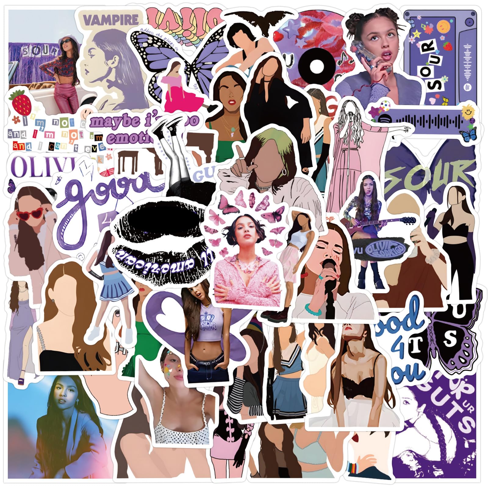 TYXHXTF Olivia Stickers - 100 Pack Pop Singer Decals, Waterproof, Cute Aesthetic Music Stickers for Water Bottles, Book, Skateboard, Laptop, Suitcase, Guitar - Teens & Adults