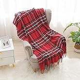 Saukiee Christmas Blanket Plaid Throw Blanket for Couch with Tassels Tartan Chenille Throw Fringe Sofa Bedroom Christmas Blankets and Throw Decor 50 * 60inch