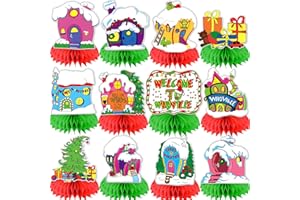 BISWITER Whoville Christmas Decorations, 12 Pcs Welcome to Whoville Decorations Centerpiece, Green Monster Christmas Decorations Indoor, Xmas Village Decorations for House Office School