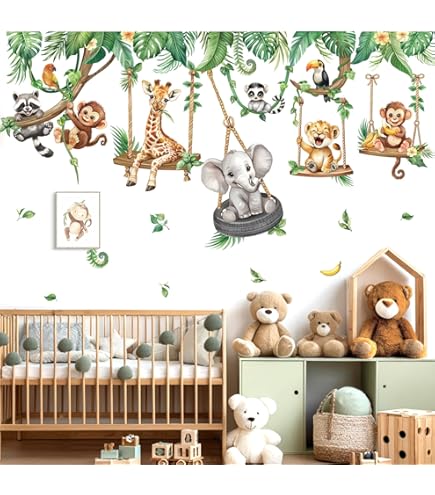 Runtoo Aquarel Safari Dieren Muurstickers Olifant Giraffe Bloem Jungle Muurstickers Kinderkamer Slaapkamer Baby Nursery Home Decor