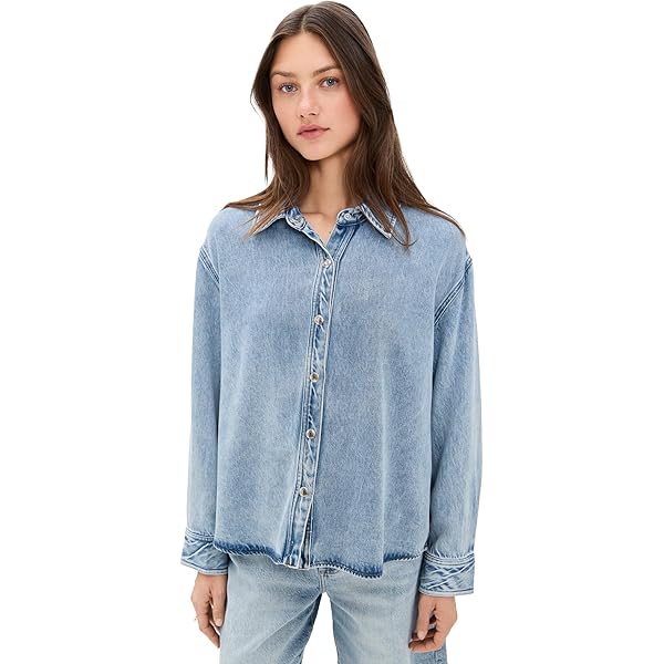 ASKK NY Women's Oversized Denim Shirt, Palm Canyon, Blue, XS