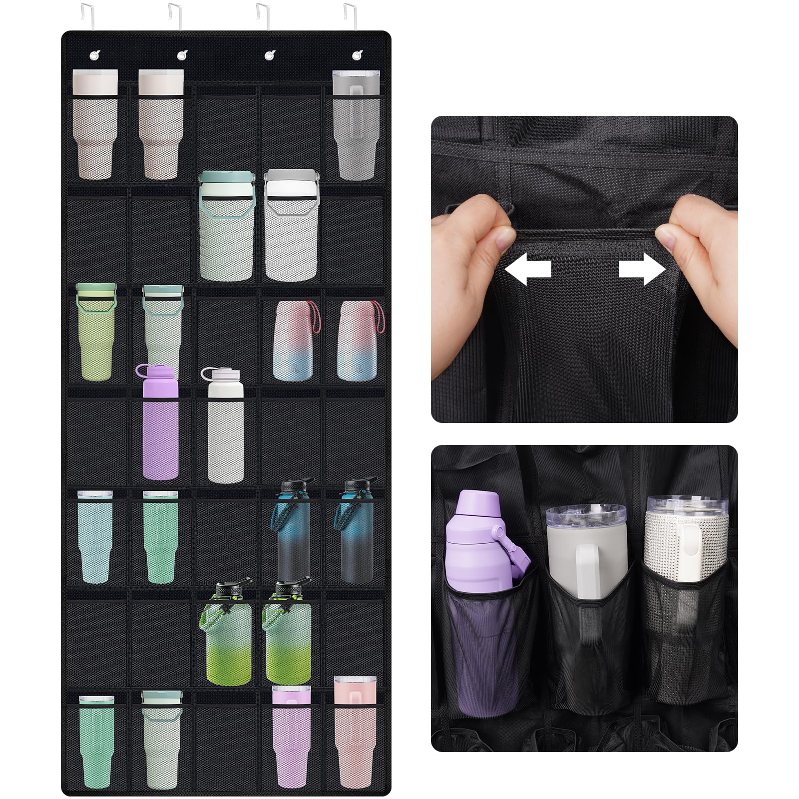 Photo 1 of **PARTIAL SET/check clerk comments**
 Multi-Functional 35 Pockets Door Hanging Organizer for Stanley Tumbler in Kitchen, Pantry, Bedroom, Bathroom, Large Capacity Elastic Mesh Secure Storage Cup Holder, Foldable for Home and RV Use