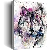 C8BUSIS Modern Home Decor Wolf Canvas Print Wall Art for Kids Room, Watercolor Wild Animal Wolf Portrait Picture Paintings for Bathroom Bedroom Living Room Office Wall Decoration, 12