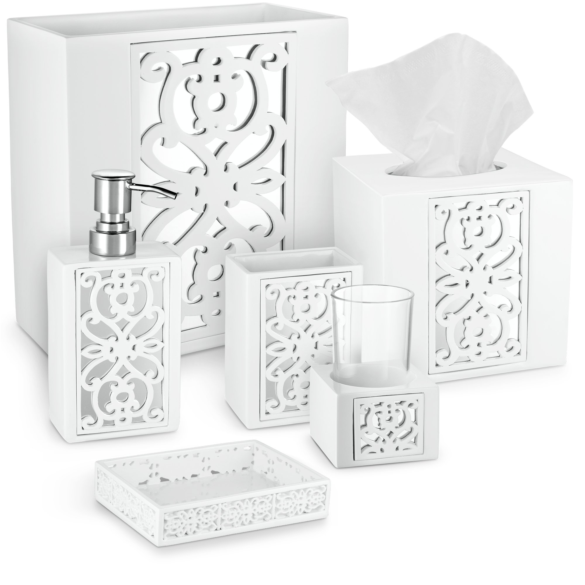 DWELLZA Mirror Bathroom Accessories Set, 6 Piece Bath Set