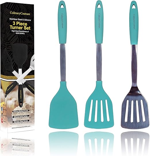 Amazon Com Aqua Sky Silicone Spatula Turner Set Stainless