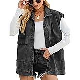 Shebote Womens Oversized Sleeveless Jean Denim Jacket Button Down Vest Top for Women Summer Waistcoat Jeans Vests Tops