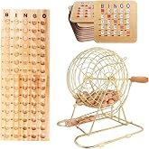 GSE Deluxe Bingo Game Set, Large Brass Cage, 25 Shutter Slide Bingo Cards | Wood Master Board &amp; 7/8" Calling Balls, for Large Groups, Parties, Family Game Nights