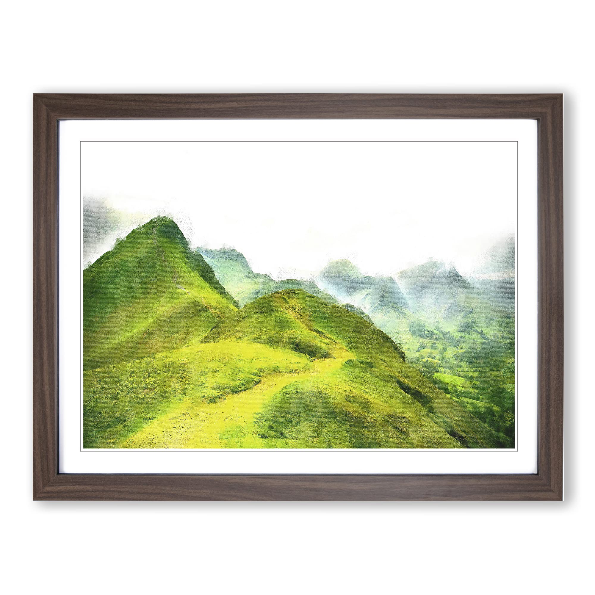 Mountains Of The Lake District Painting Modern Art Framed Wall Art Print, Ready to Hang Picture for Living Room Bedroom Home Office Décor, Walnut A3 (46 x 34 cm)