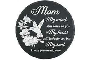 MYFIHU Mom Memorial Garden Stones Slate Stone Sympathy Gifts Loss of Mom Mother Plaque in Loving Memory of Mom Stepping Stone TNA25