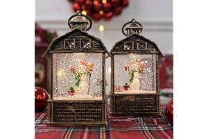 LUSHARBOR Christmas Snow Globe, 2Pack Lighted Lantern, 5.6" Mini Glitter Lanterns Decorations, Water Snow Globe for Christmas, Holiday, Party